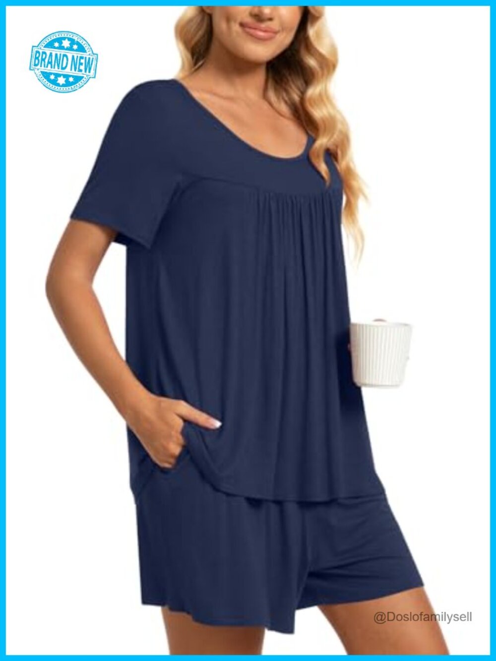 2 Piece Women's Short Sleeve Pajama Set with Pockets - Soft Rayon Lounge - Picture 3 of 6